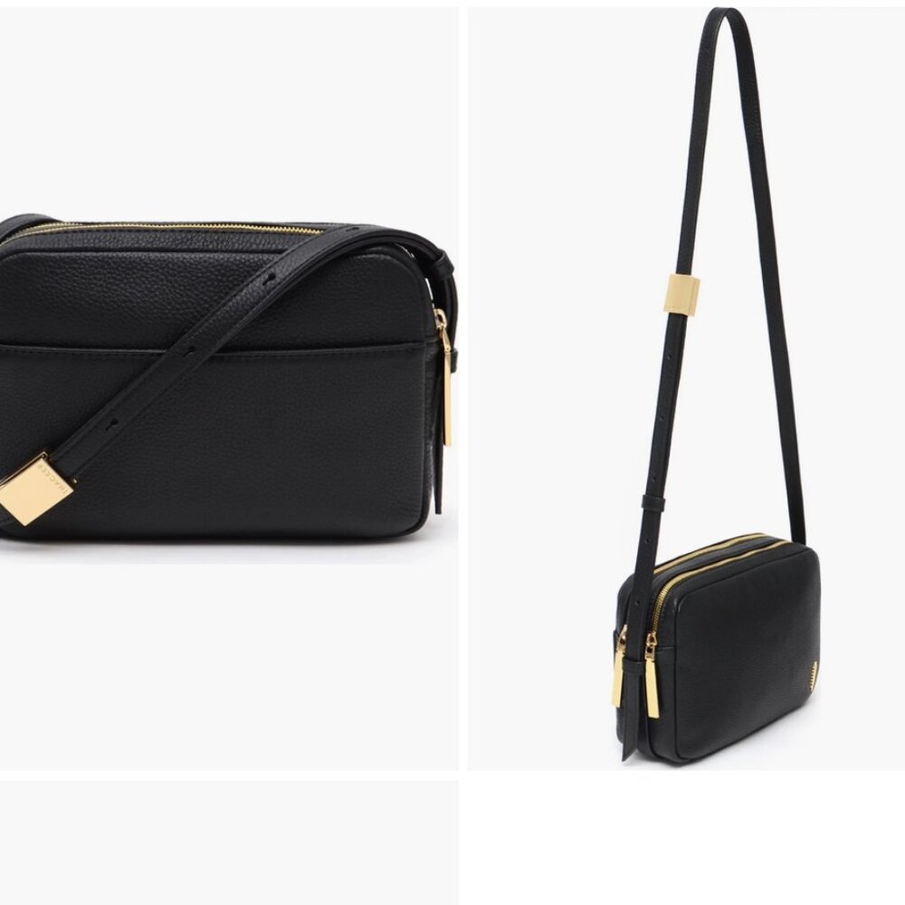 Thacker Shay Leather Camera Crossbody Bag Black Pebble Gold Hardware - Picture 2 of 16